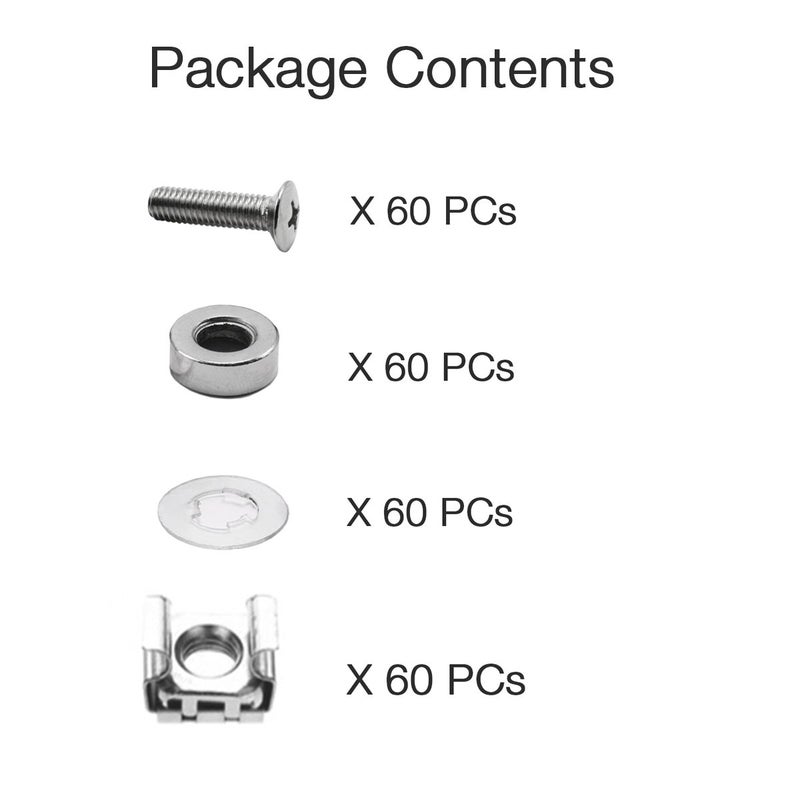 Lancher 60-Pack M6 x 16mm Screws and Cage Nuts for Server Shelf Cabinets Rack Mount Screw - Image 4